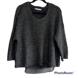 JENNIFER LOPEZ BLACK & SILVER LUREX & SEQUIN SHIMMER SWEATER LARGE